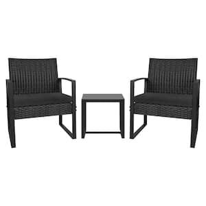 Tozey Black 3-Piece Patio Sets Steel Outdoor Wicker Patio .