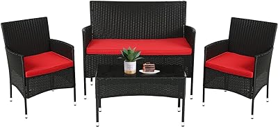 Amazon.com: FDW Patio Furniture Set 4 Pieces Outdoor Rattan Chair .