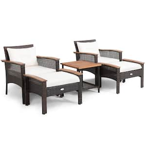 Costway 5-Piece Patio Rattan Furniture Set Acacia Wood Table .