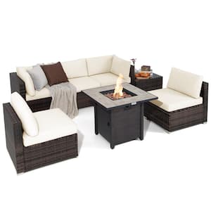 Costway 7-Piece Wicker Patio Conversation Set 30 in. Fire Pit .