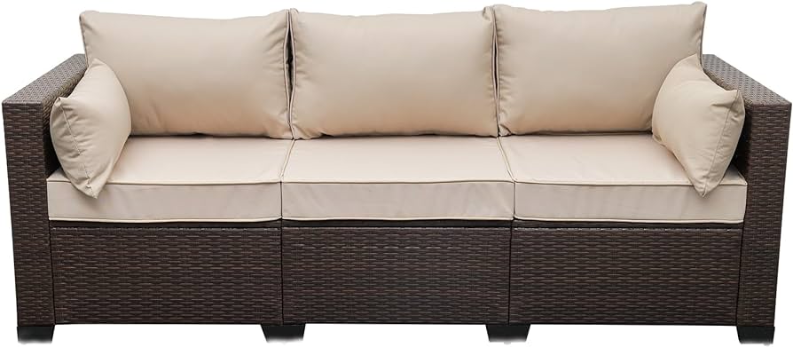 Amazon.com: WAROOM Patio Couch PE Wicker 3-Seat Outdoor Brown .