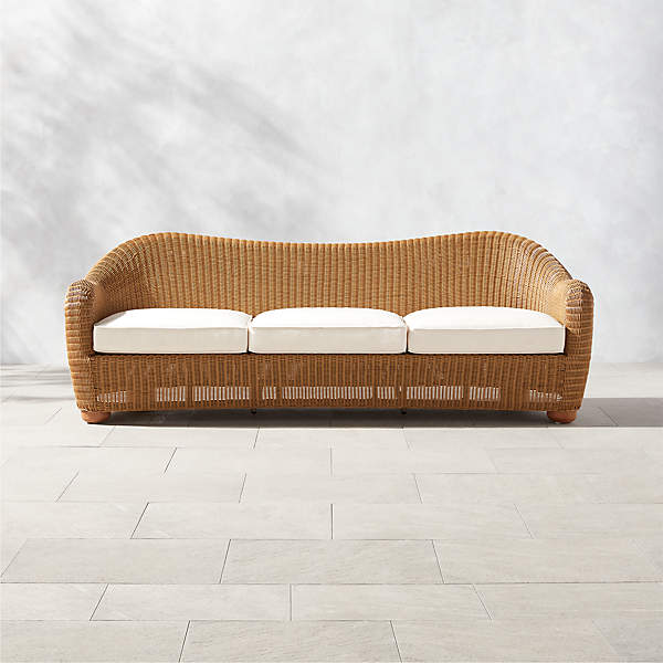 Bacio Light Brown All-Weather Rattan Outdoor Sofa with White .