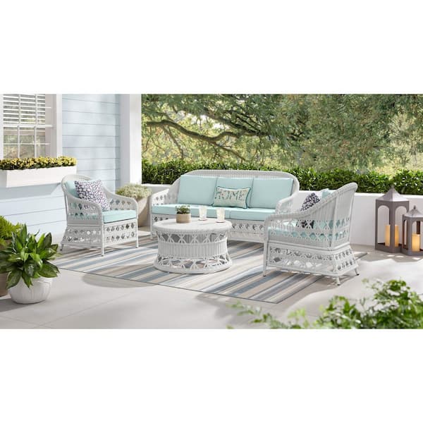 Hampton Bay Somersound 4-Piece Resin Wicker Patio Conversation .