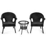 JOYSIDE Black 3-Piece Patio Sets Outdoor Wicker Patio Furniture .