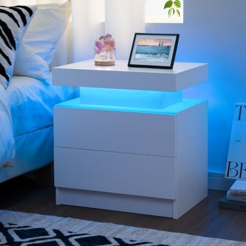 Stylish Nightstands: Modern Design with LED & ⁤Storage