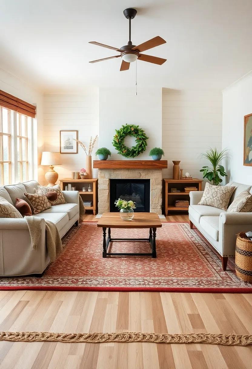 Embracing Warmth: The Allure of Cozy Country Living Rooms Adorned with Patterned Rugs