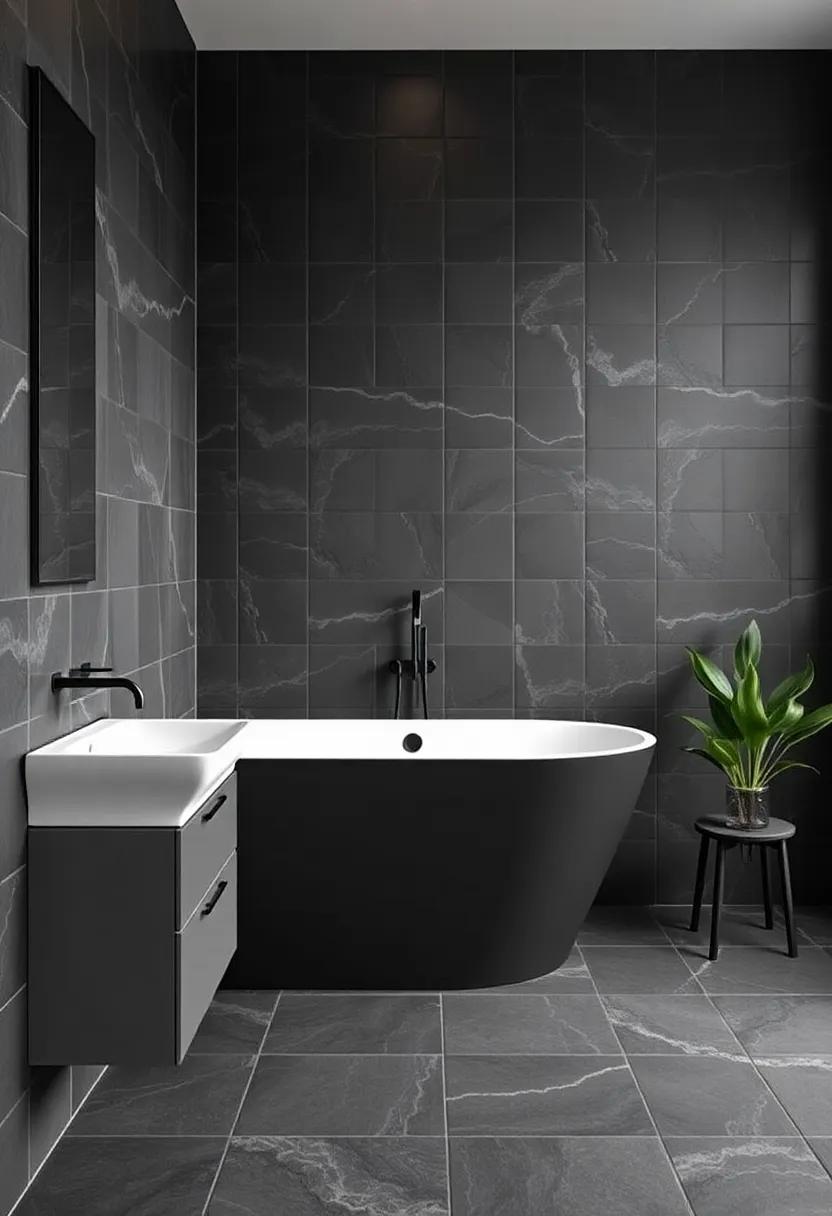 Embrace a Daring Palette with Deep Charcoal Tiles for a Luxurious Feel