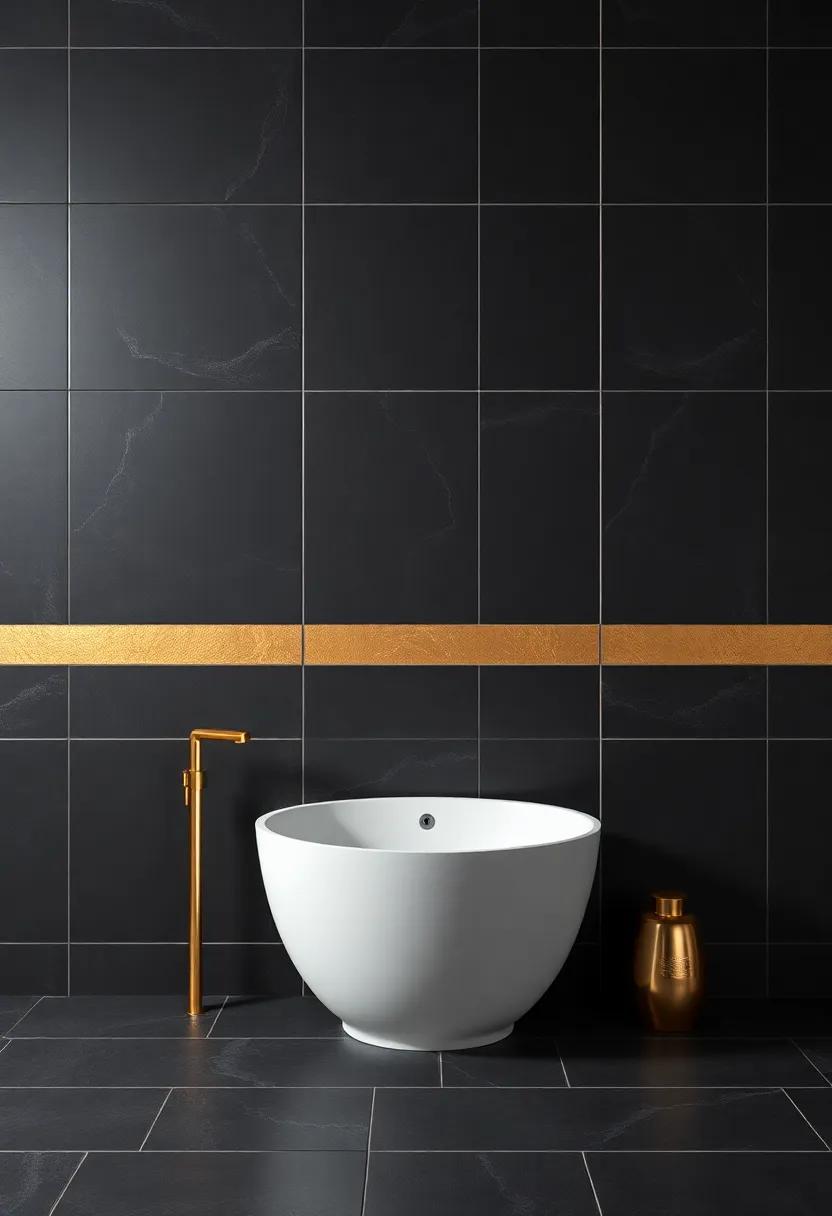 Integrating Metallic Accents with Dark Tiles for a Touch of Luxury