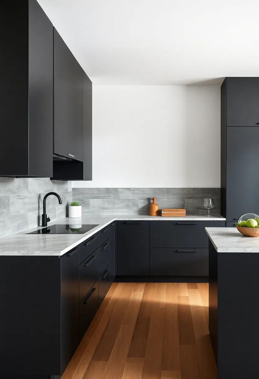 Mixing Materials: Highlighting Matte ⁢Black with Wood and Stone