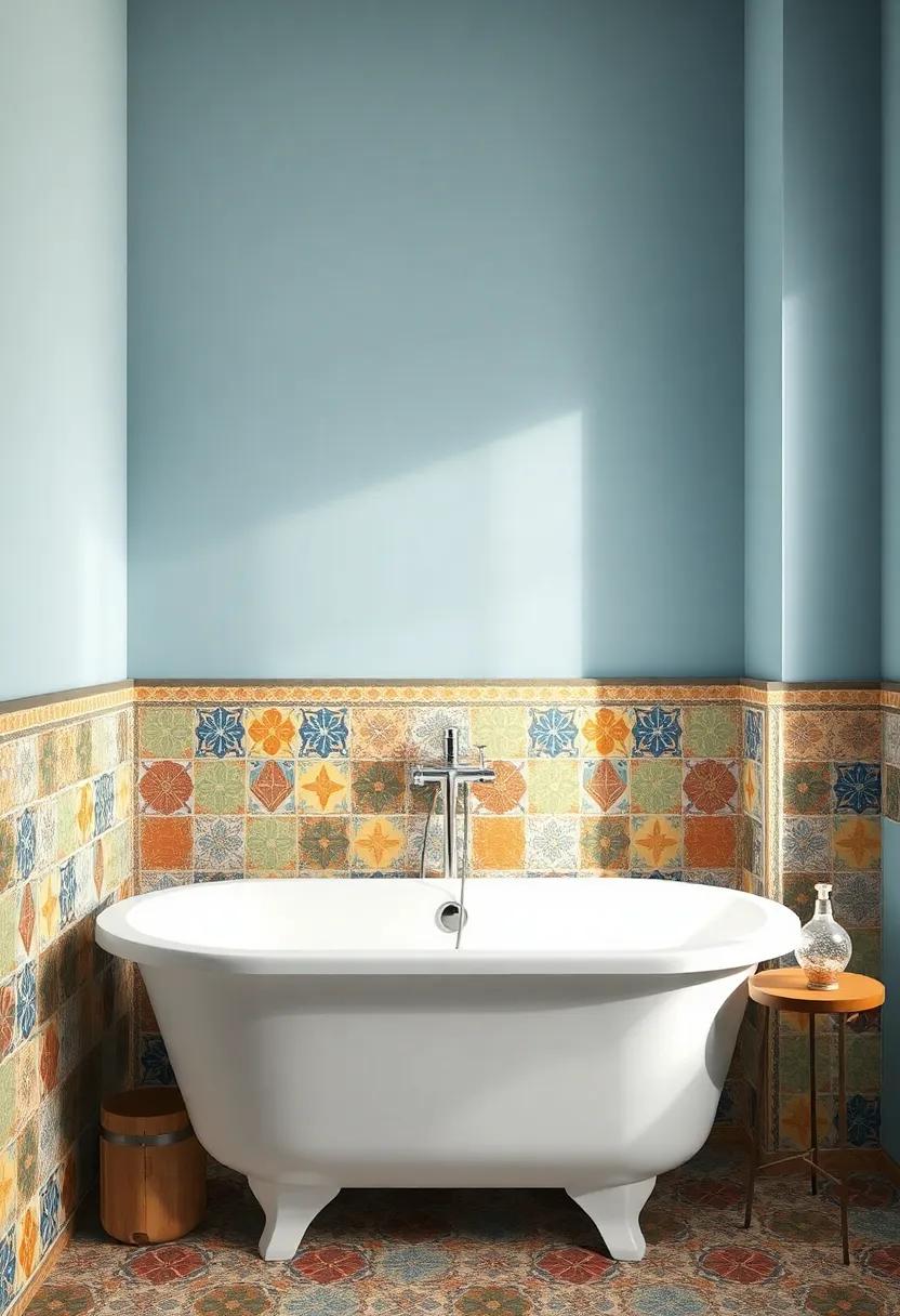 Colorful Vintage Tiles - Embrace intricate mosaic tiles or colorful vintage patterns for your bathroom floor or backsplash, instantly adding character and warmth