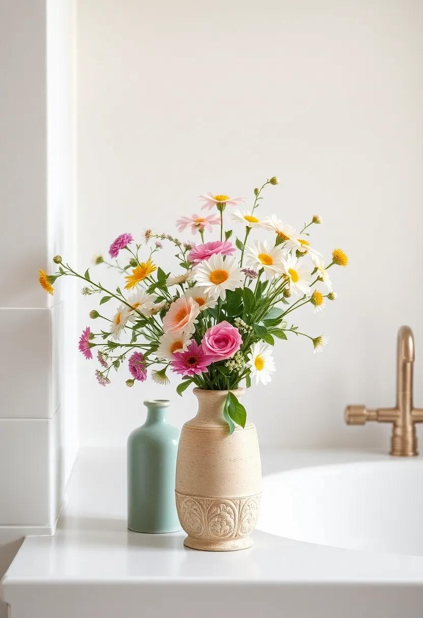 Floral Arrangement in Antique Vases - Create an inviting atmosphere with fresh flowers arranged in charming vintage vases, merging nature with antiquity
