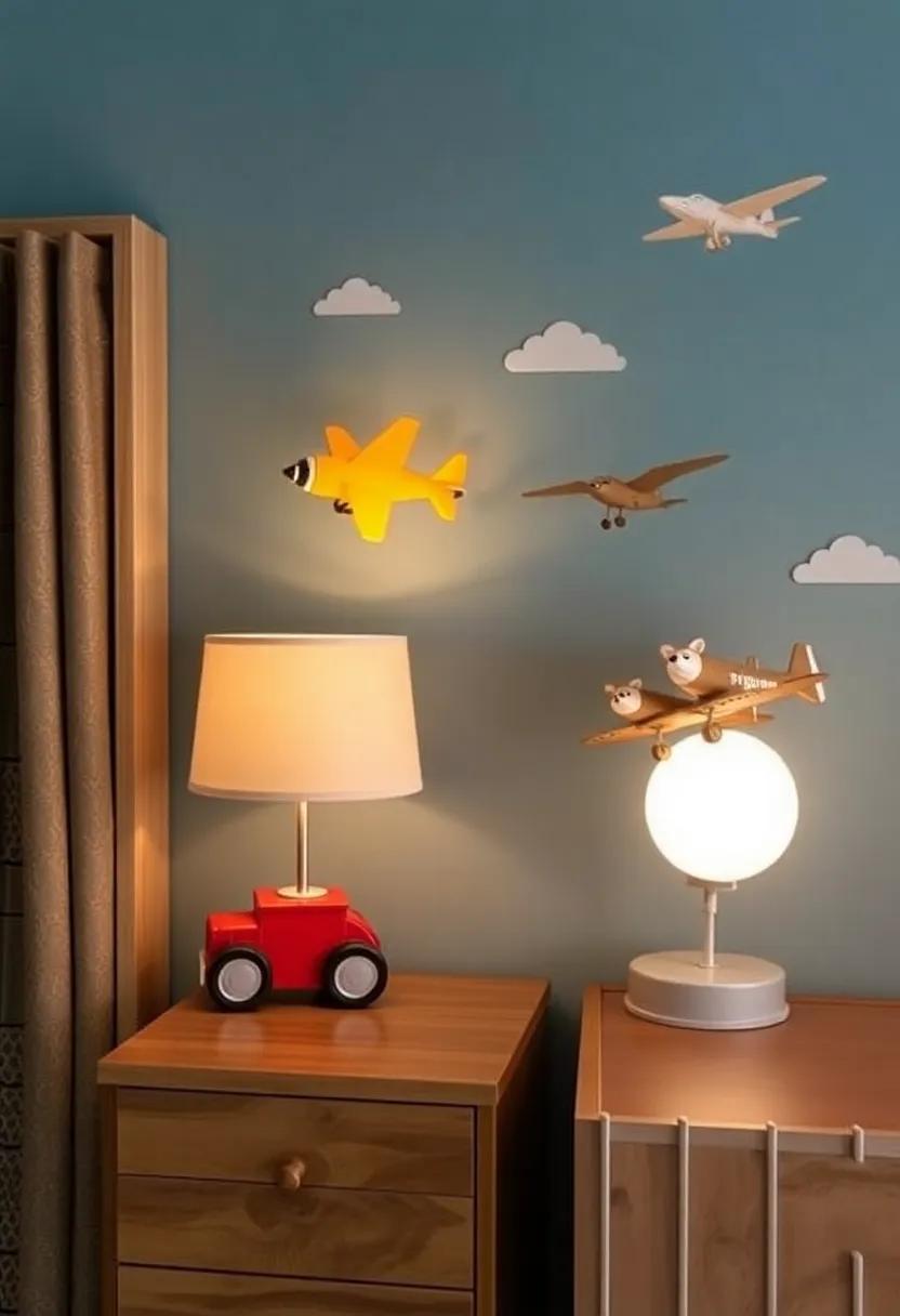 Curious Creature Lamps: Add whimsical creature lamps shaped like animals flying planes or driving cars for a quirky touch