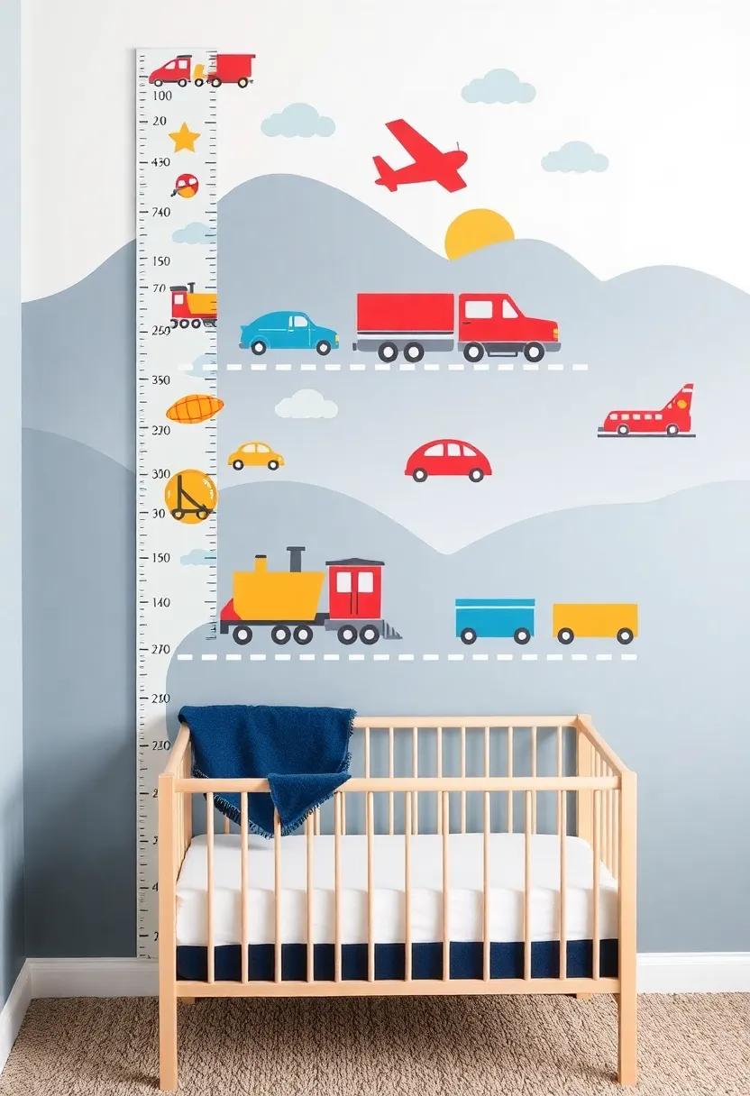Transportation Growth Chart: Measure your little one's growth on a fun transportation-themed growth chart,complete with cars and trains