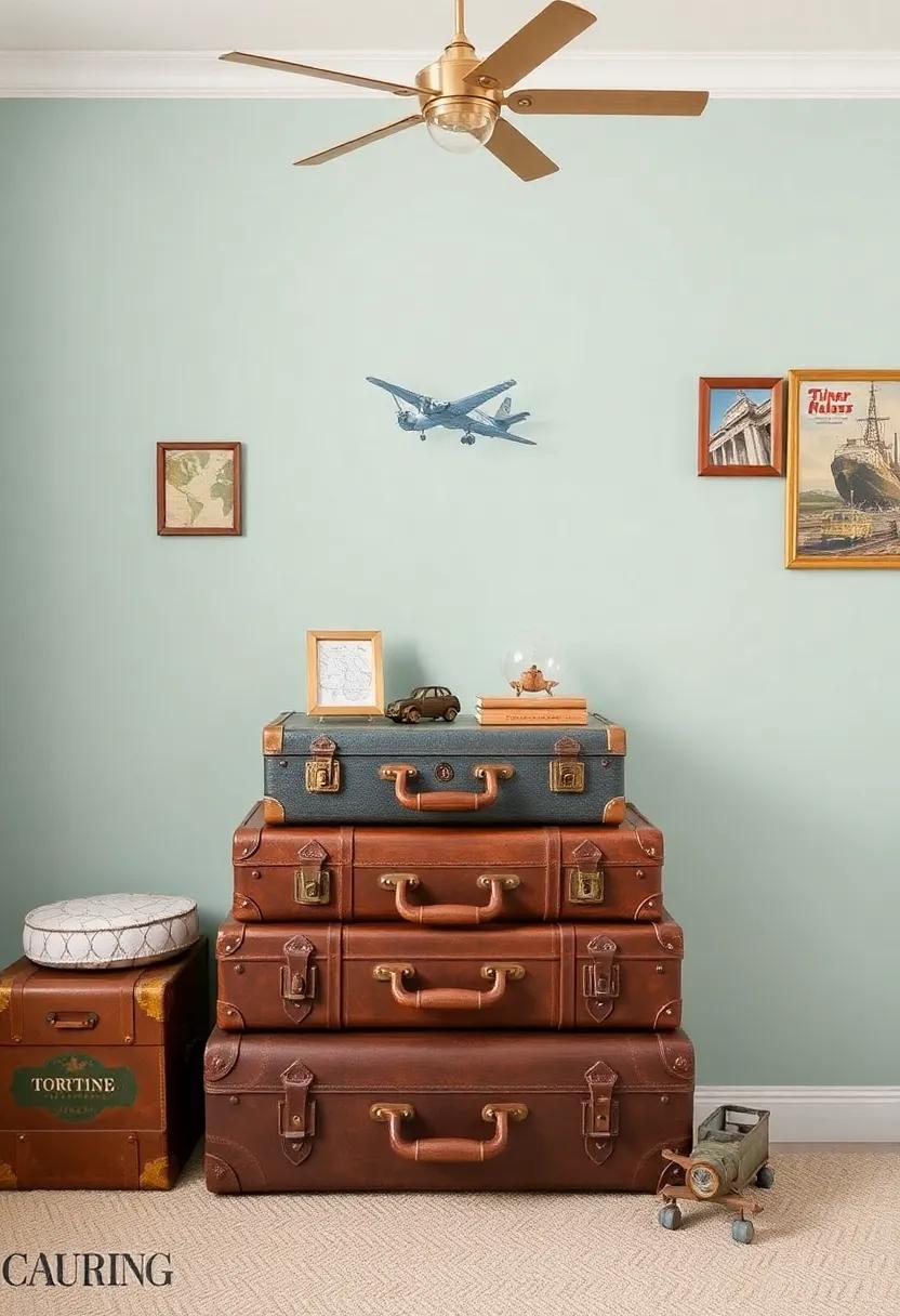 Vintage Suitcase Storage: Repurpose vintage suitcases as decorative storage, aligning beautifully with the travel theme