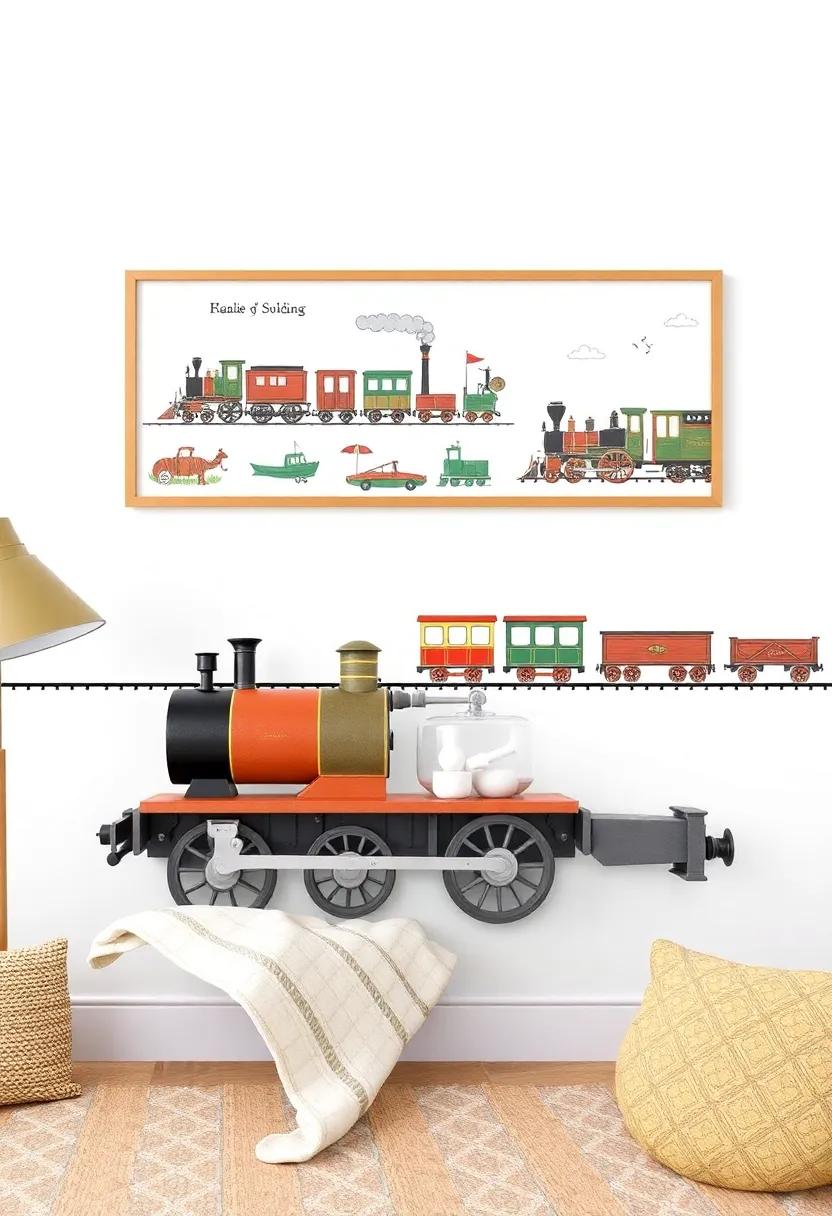 Vintage Train Wall Art: adorn the walls with playful vintage train illustrations for a nostalgic touch