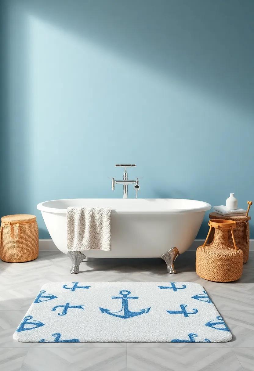 bath Mat ⁣with a Twist: Find a bath⁢ mat that features oceanic patterns‍ or nautical designs to elevate your underfoot comfort with style
