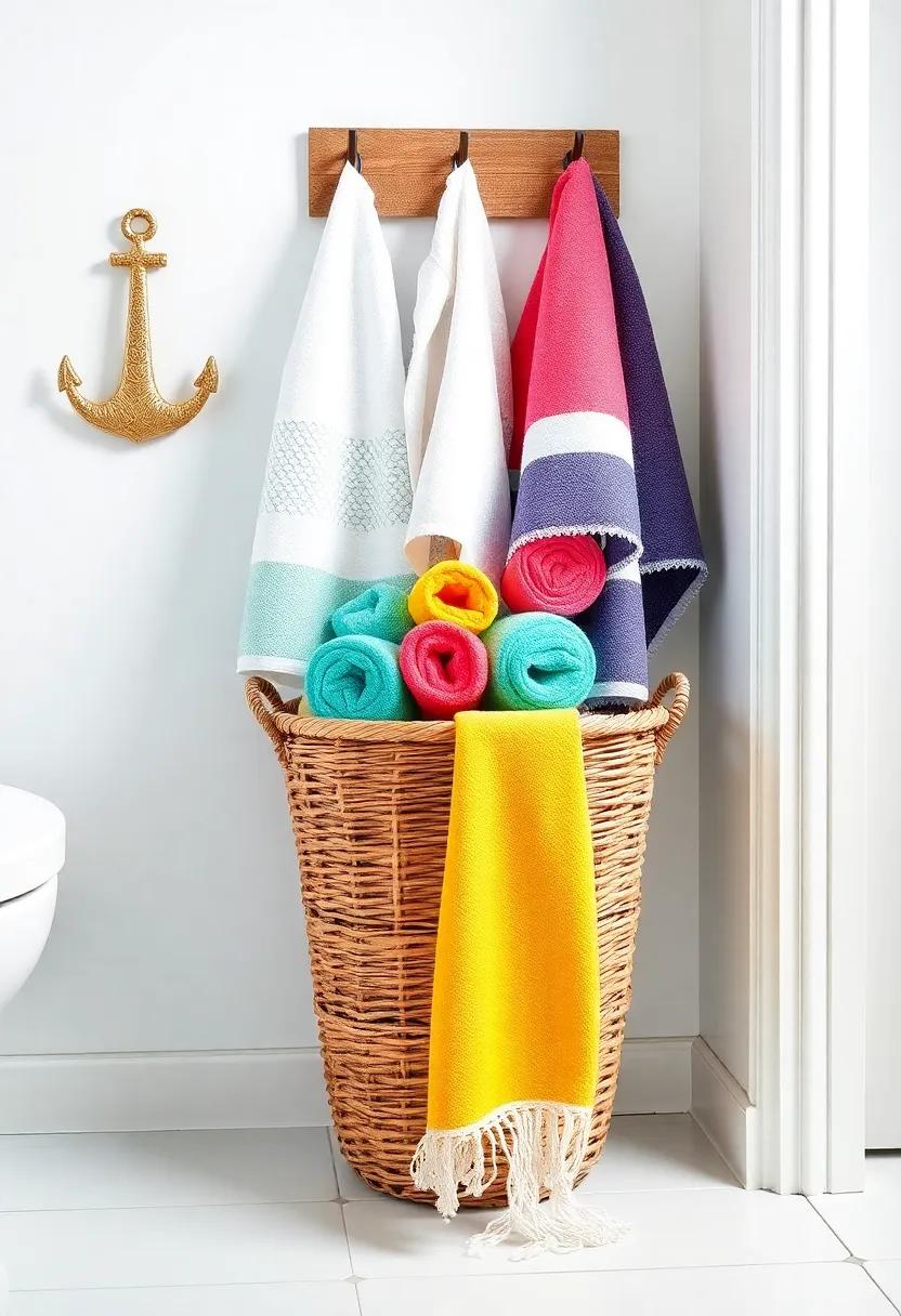 beach Towel Display: Roll up colorful beach‍ towels and display them in a decorative basket or on hooks‍ to add a splash of color and ⁤utility