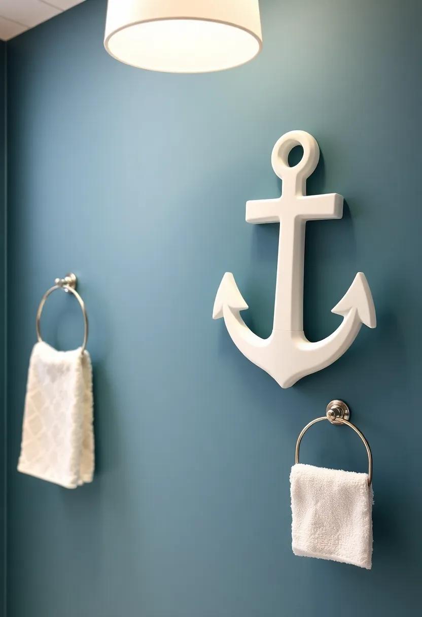 Nautical Hooks: Install hooks shaped like anchors or sailboats to function as both decor and handy towel or robe storage