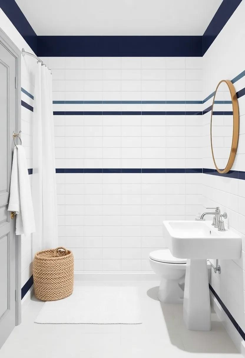 Nautical stripes: Embrace classic navy and‍ white striped patterns on ⁢towels, shower curtains, or rugs to ⁤evoke a sailor’s ambiance