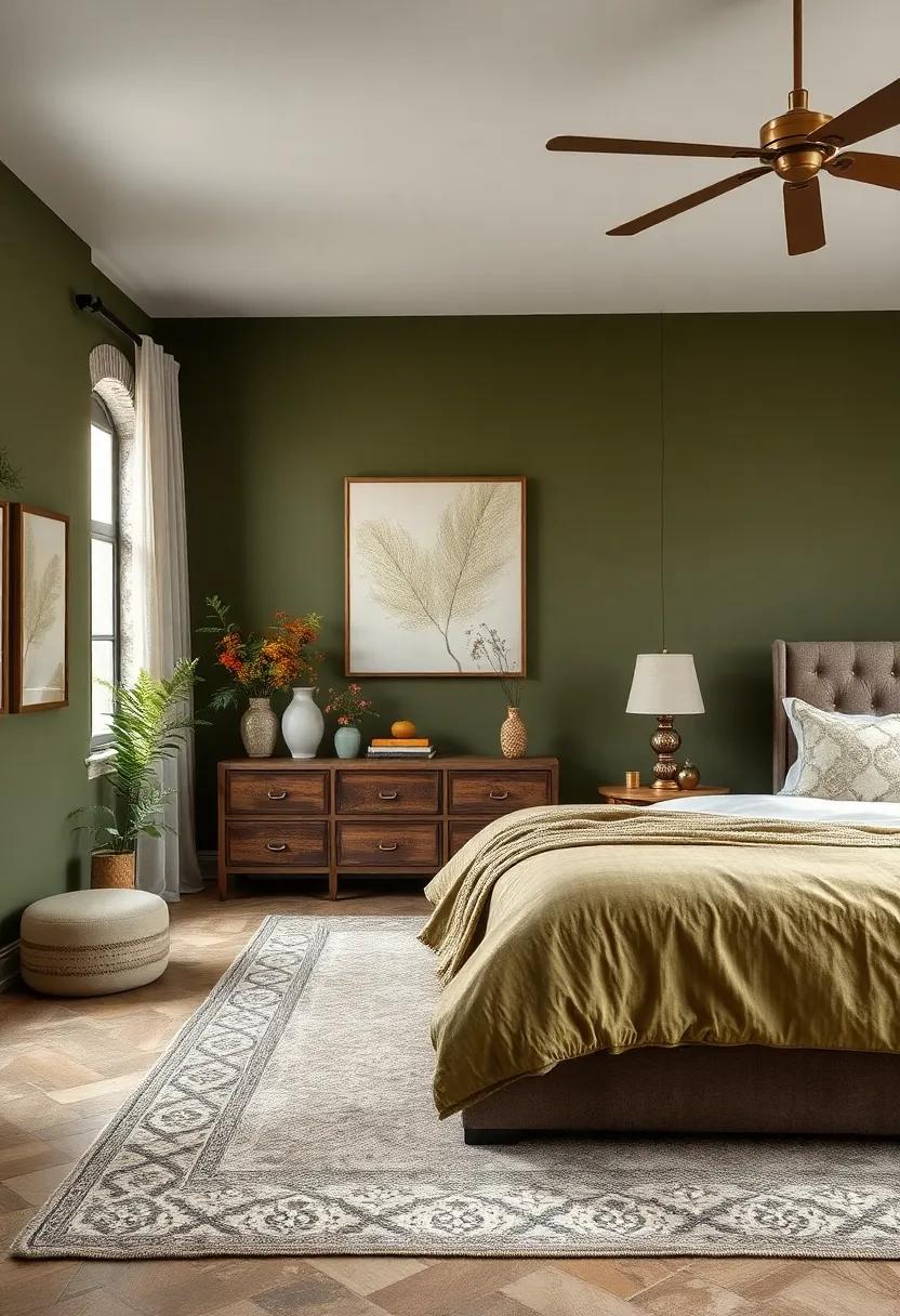 Rustic Olive and Silver: Explore ⁤nature-inspired⁤ aesthetics with olive green⁢ walls, enhanced by silver touches that bring elegance to rustic charm