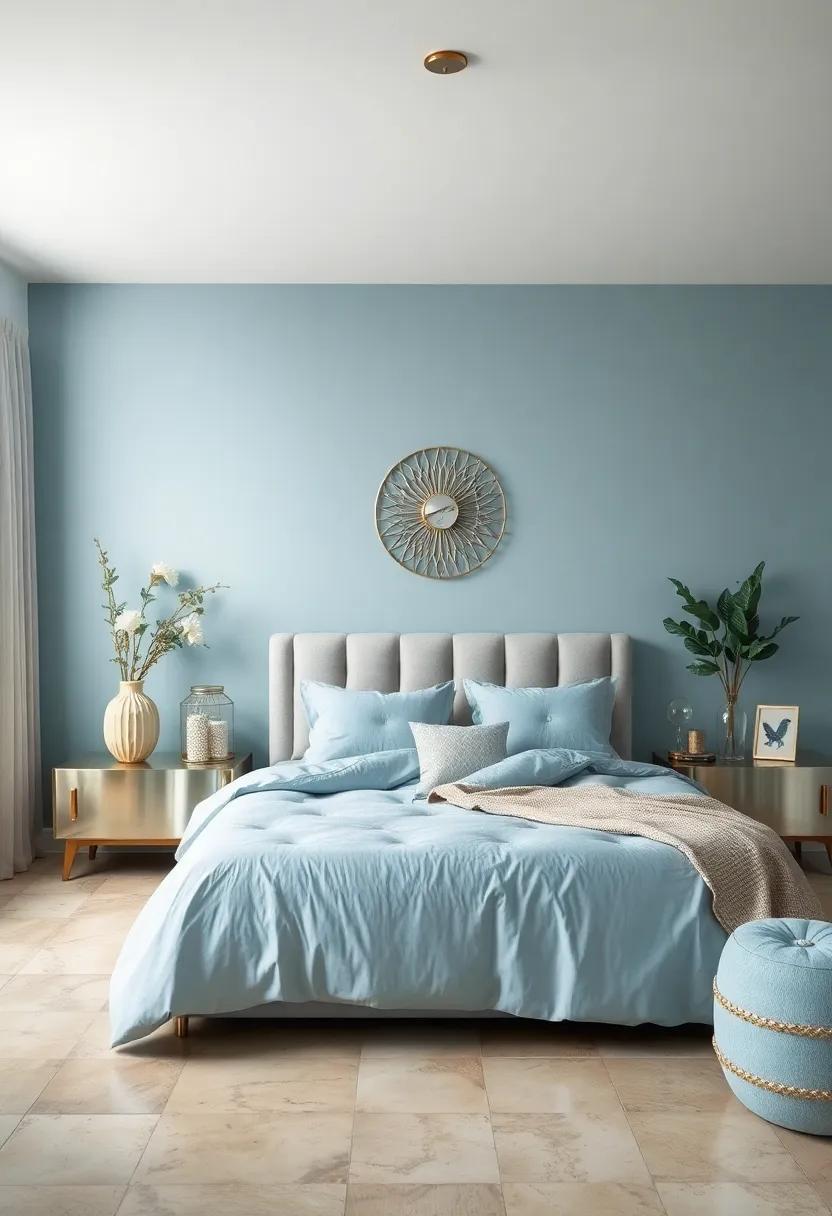 Sky Blue and⁣ Silver: Capture ​the essence of ⁢tranquility with⁤ soft⁢ sky blue walls accented by silver decor for a light-filled retreat