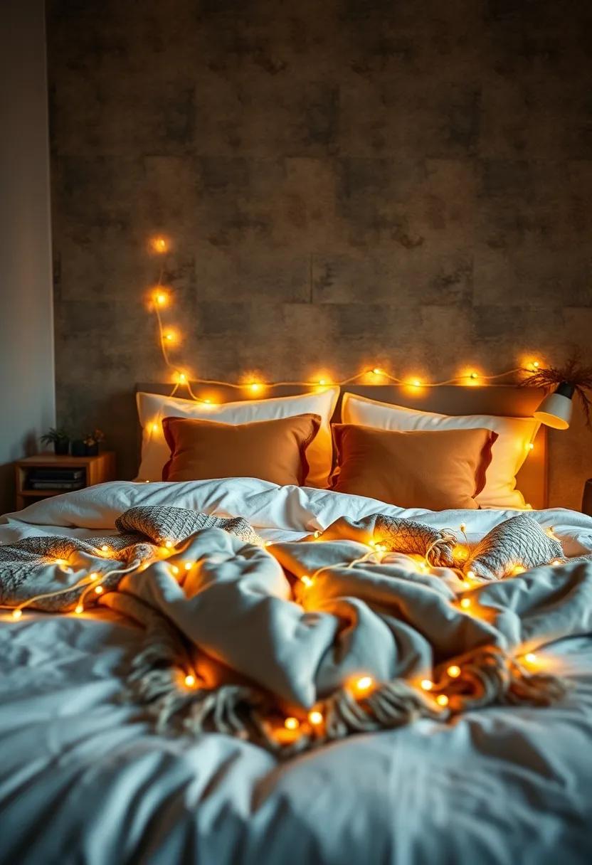 Decorate your bed​ with fairy ⁤lights tucked within a fluffy throw or pillows for⁣ a whimsical and inviting sleep space
