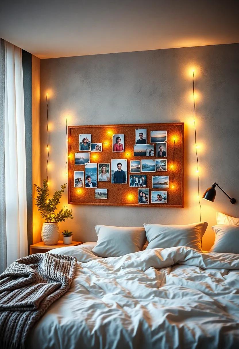 Transform a simple ​corkboard or ⁢photo wall by wrapping lights around it, giving your memories a luminous glow