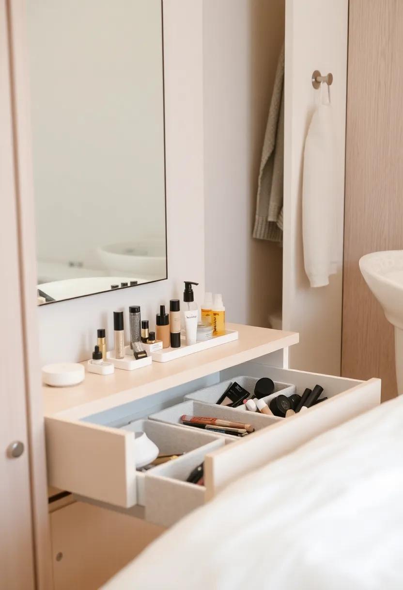 Bathroom Drawer Storage: Utilize‍ shallow bathroom drawers ​with small bins to store your frequently used‌ makeup⁣ products. They fit perfectly in tight spaces while keeping⁢ everything organized