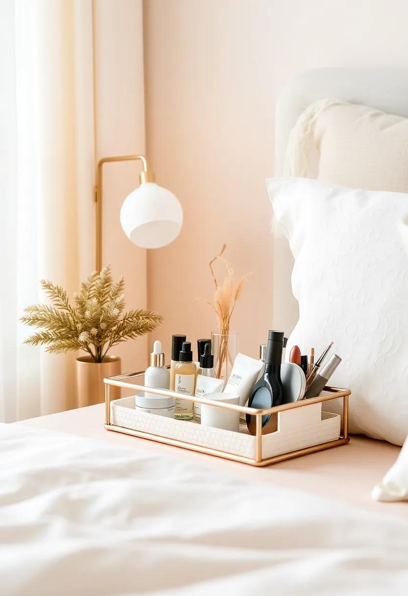 Bedside Caddy: A bedside caddy can be an unexpected yet effective storage solution for everyday essentials. Use it to house your most-used products ⁣close to your bed