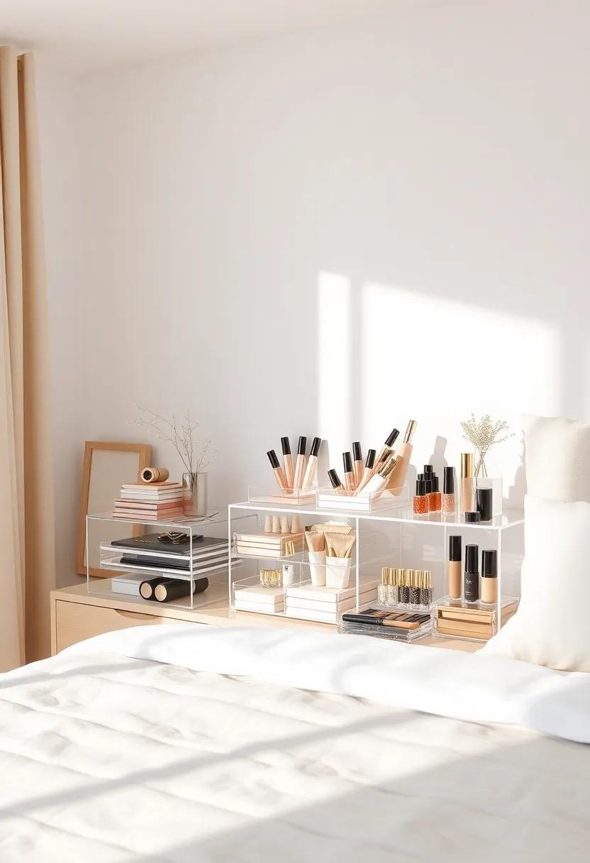 Clear Acrylic Storage: Opt ​for clear acrylic containers ⁤to showcase your makeup. This not ⁣only‌ allows ⁣you to see everything at ​a glance ⁣but also‍ lends a clean, modern look to your ​storage solutions