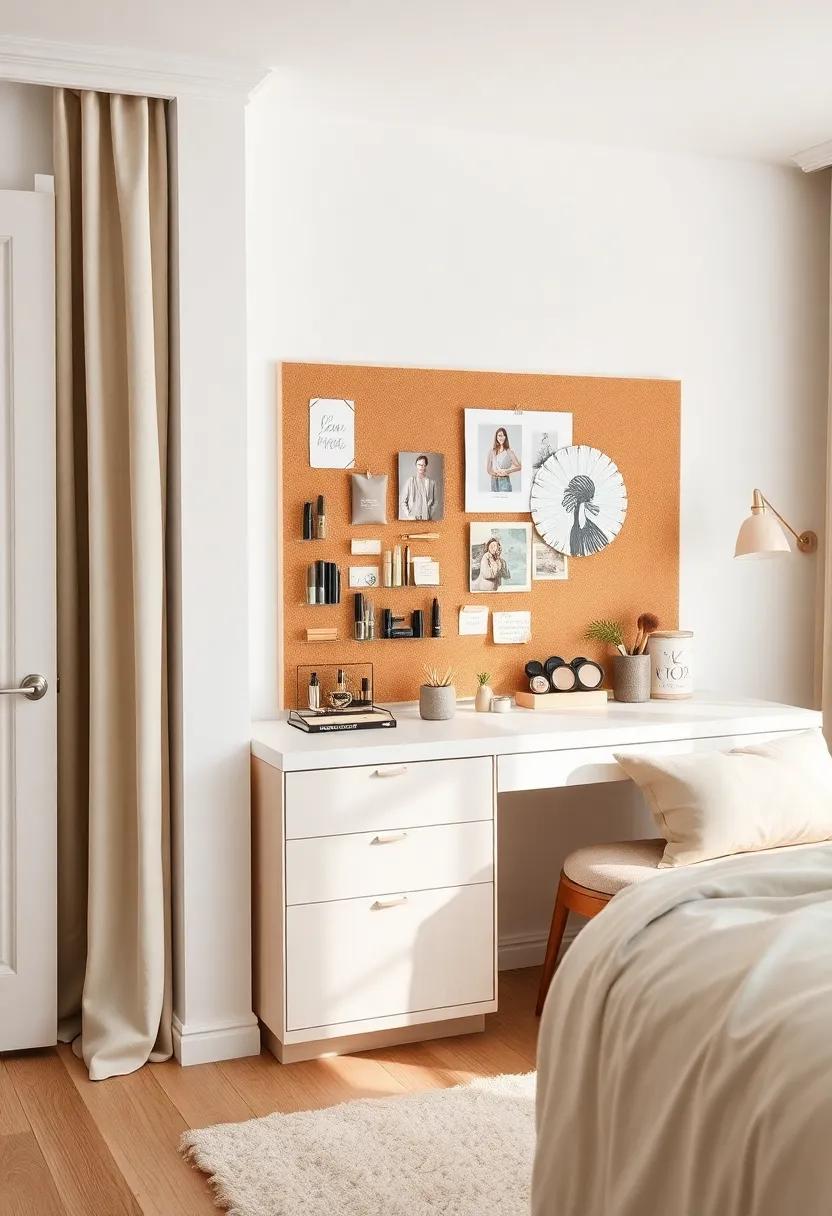 Corkboard Pin⁢ Up ‌Area: Create a corkboard pin-up area where⁣ you can place swatches, reminders, or‍ inspirational images alongside‌ your⁣ favorite ​lipsticks⁣ or shadows