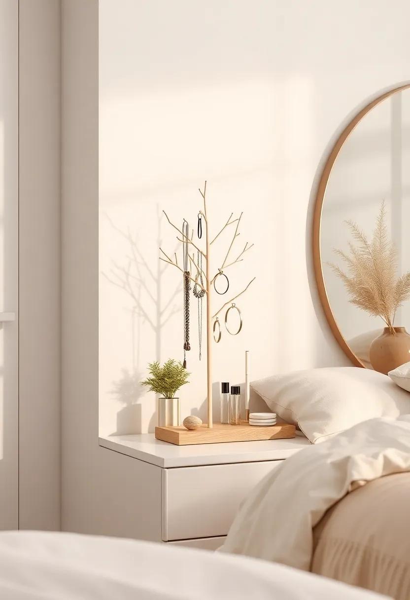 Jewelry Tree: Implement a‌ jewelry tree‍ to keep your accessories organized.An eye-catching ⁤piece ‍on your dresser, it allows you to hang necklaces and bracelets ⁣without ⁤them tangling