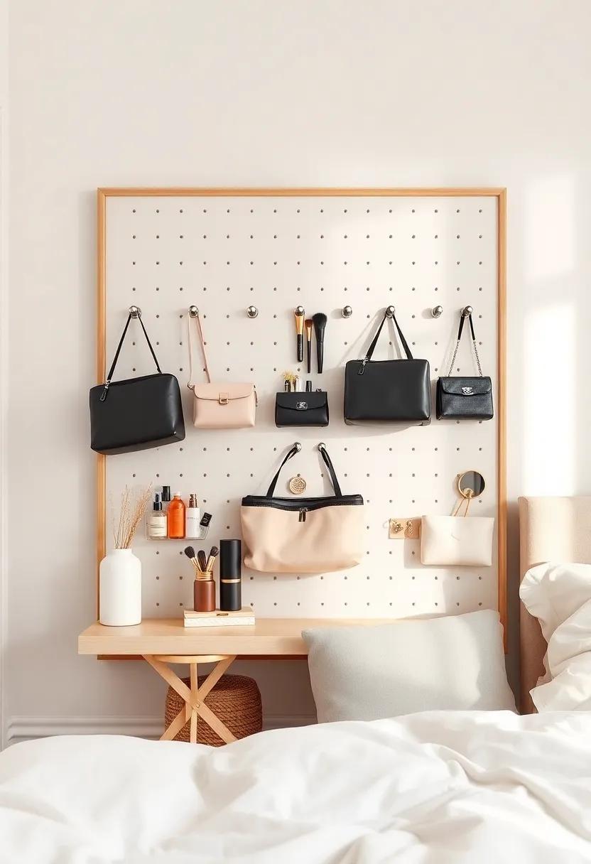 Makeup Bag Gallery: Turn your makeup bags⁤ into a gallery ⁣display by hanging them on hooks or a framed pegboard. This keeps your bags ⁤visible while adding an artistic touch to your room