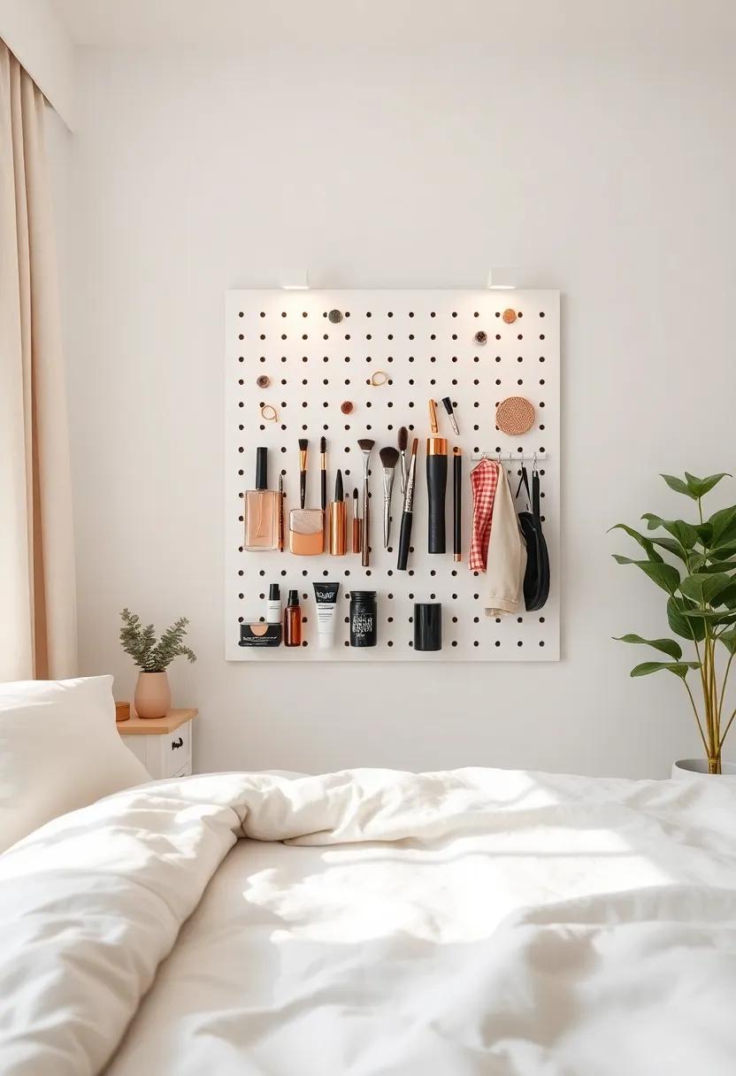 Pegboard‌ Organizer: Get crafty with⁤ a pegboard to hang your makeup tools. This customizable space allows you to arrange items according⁤ to your preference, creating a functional and fun‍ display