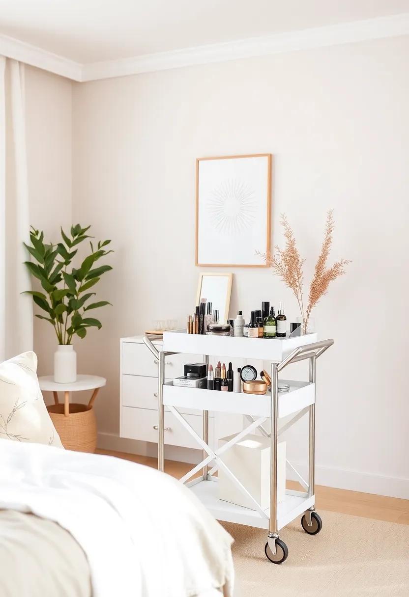Rolling Cart: Invest in a stylish rolling cart that can easily be moved⁣ around your room. ​Load ​it up with makeup and accessories, and simply roll it out on days you need easy access to your ‌collection