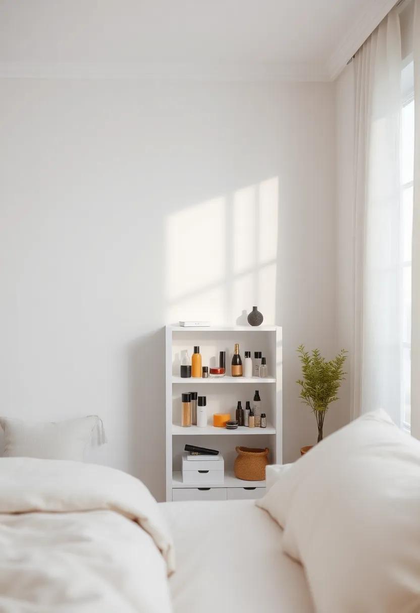 Small Bookcase: set up a‍ small bookcase specifically for makeup and beauty products. This piece can serve as both storage and a stylish addition ‌to your decor