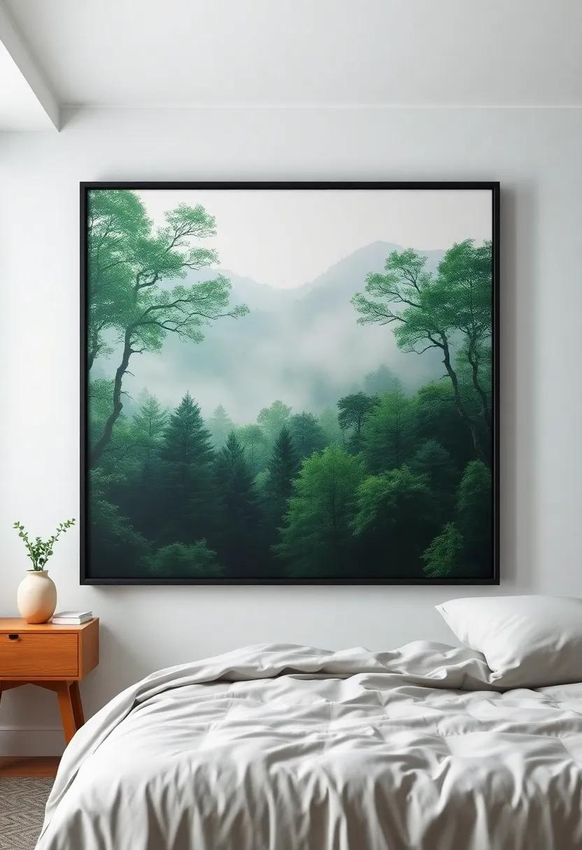 Embrace Nature: Large framed canvas prints​ of ⁢lush forests and serene landscapes can bring a calming, earthy ‌vibe to your ⁤bedroom, allowing you to reconnect with ‍the ​beauty of nature every day