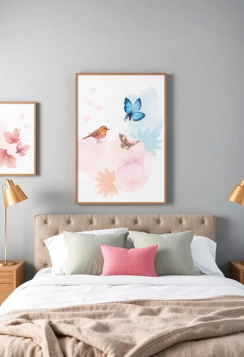 Playful Watercolors: Soft,⁢ dreamy watercolor paintings⁢ can add ​a‍ whimsical touch to your bedroom decor. Opt for ⁢delicate⁤ hues that⁤ harmonize with your existing color palette for an effortless blend
