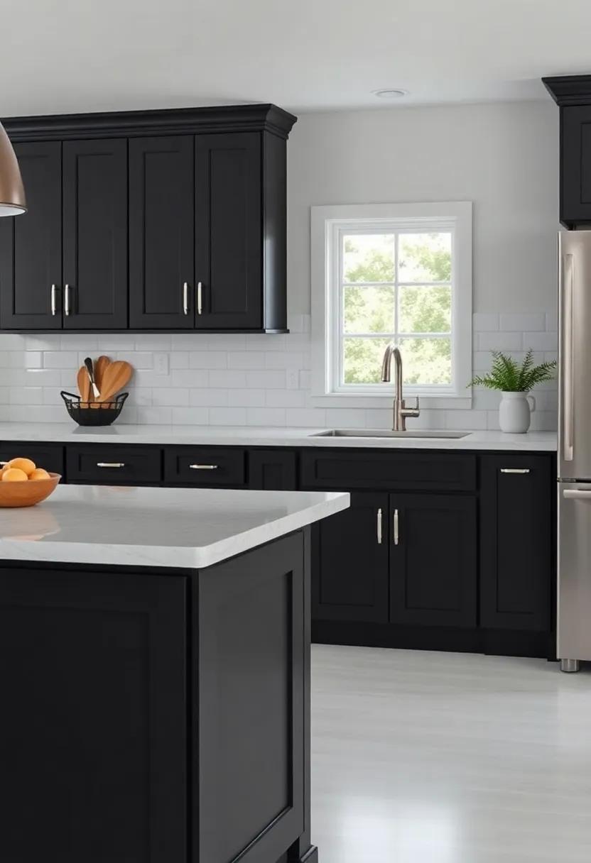 Embracing Contrast: The Striking Impact of Black Cabinets in Bright farmhouse ​Kitchens