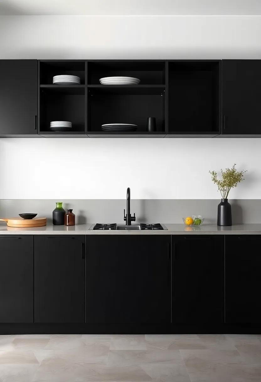 Open Shelving Versus Closed Cabinets: Creating Space in Black Minimalist Kitchens