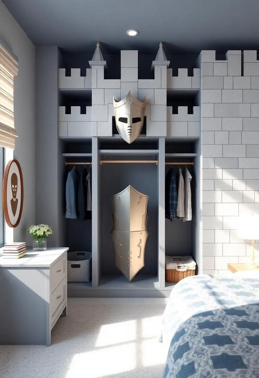 add a touch of the whimsical with a fairy-tale castle-themed room, complete with a built-in⁤ closet resembling a‌ knight’s armor, capturing elegance‍ and functionality