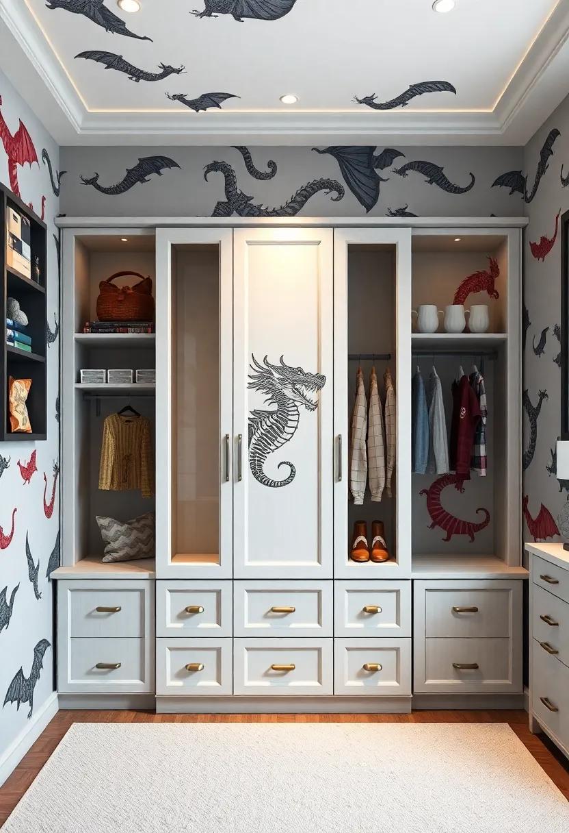 Dive into a world of fantasy with a‍ dragon-themed room boasting a built-in closet that integrates fun dragon motifs for a magical touch