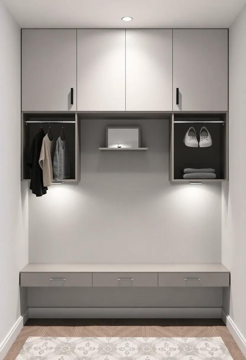 Embrace a sleek and minimalist vibe with a wall-mounted built-in closet that maximizes floor space while keeping things organized