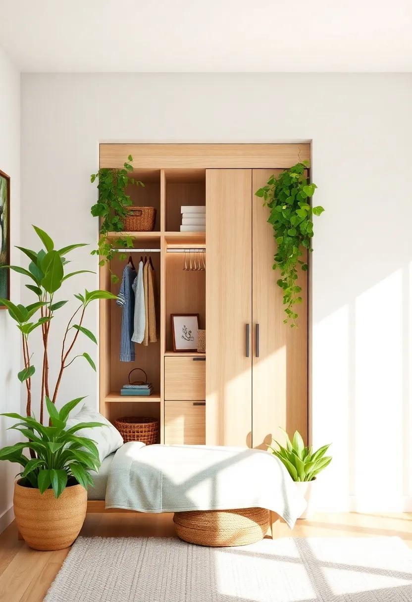 Encourage a love for the⁣ environment with a nature-inspired ‍room, showcasing a ‍built-in closet crafted from eco-friendly materials and surrounded by greenery