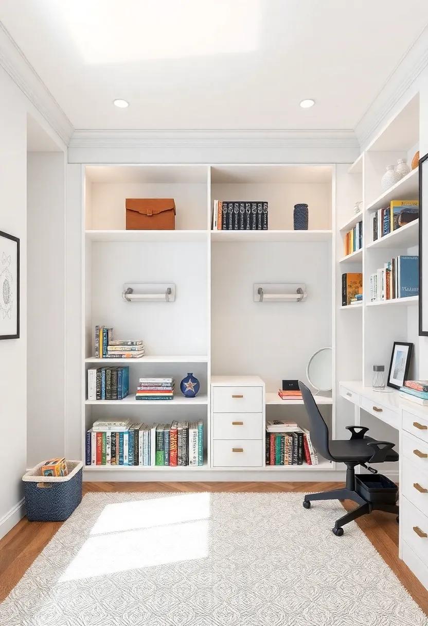 Foster a love for reading with⁣ a bookworm's paradise, where a built-in closet cleverly incorporates shelving for books alongside storage