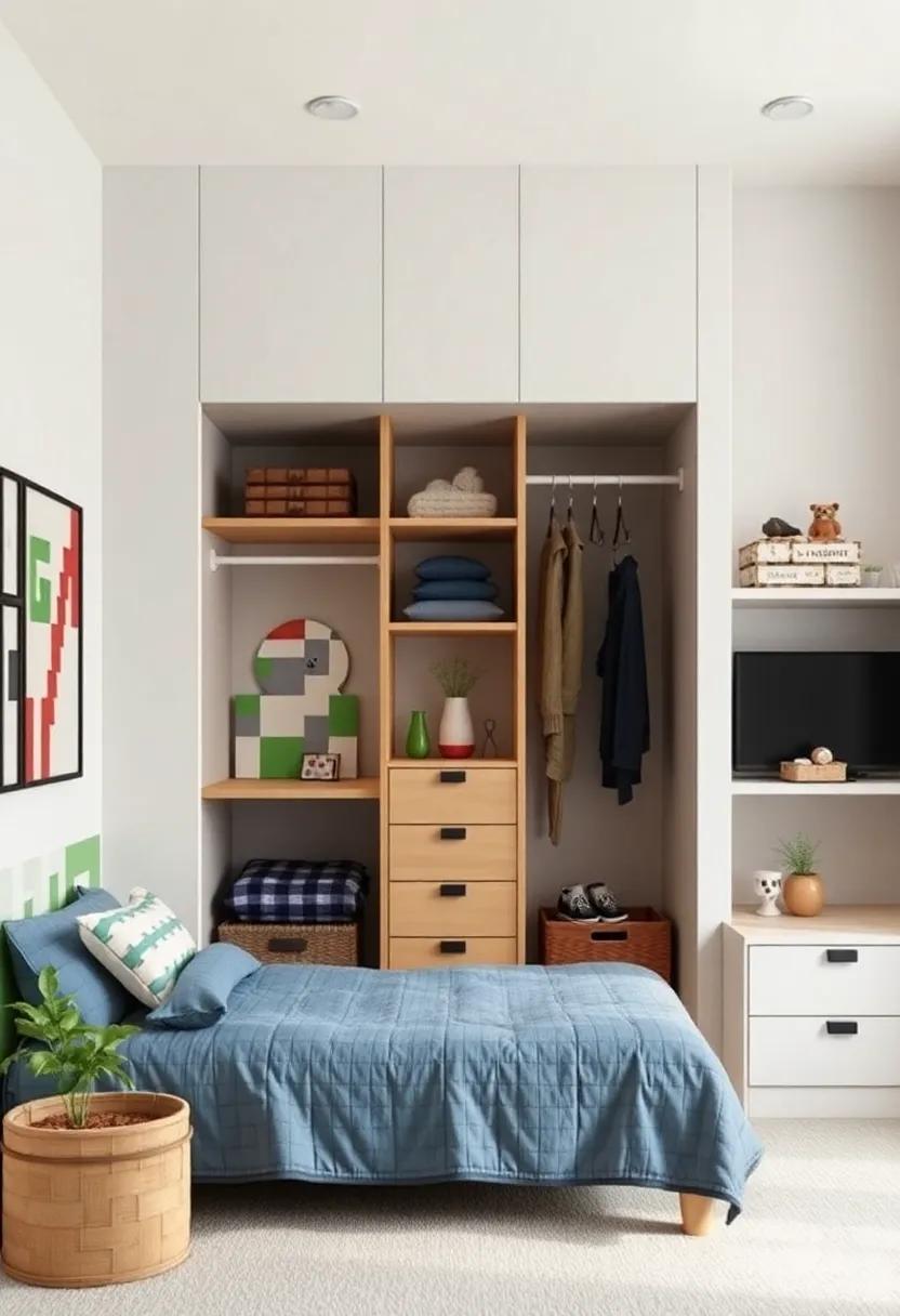 Invite Minecraft ⁣enthusiasts into⁣ a pixelated paradise with a built-in closet⁣ that mirrors their favorite game's ⁤blocky elements and colors