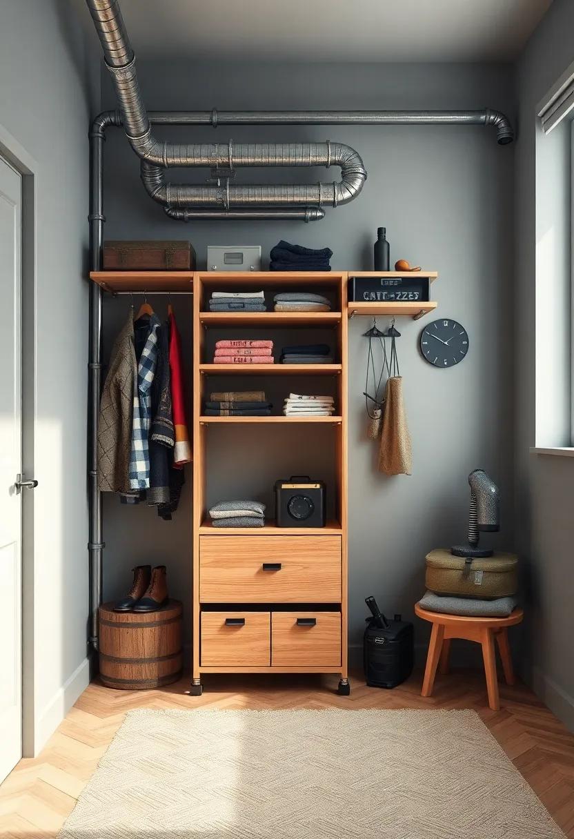 Unleash the power of urban chic ⁢with a built-in closet that features industrial-style pipes and‍ storage solutions for the‍ modern ⁣boy's room