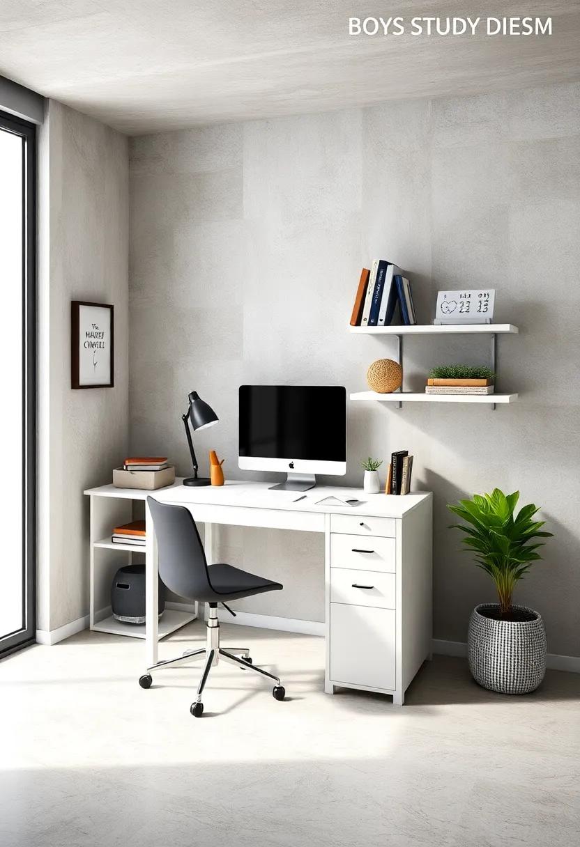 Minimalist⁣ Marvel:⁤ A sleek white desk paired with a simple black chair creates an uncluttered ‌space,perfect for⁣ focusing on homework and projects