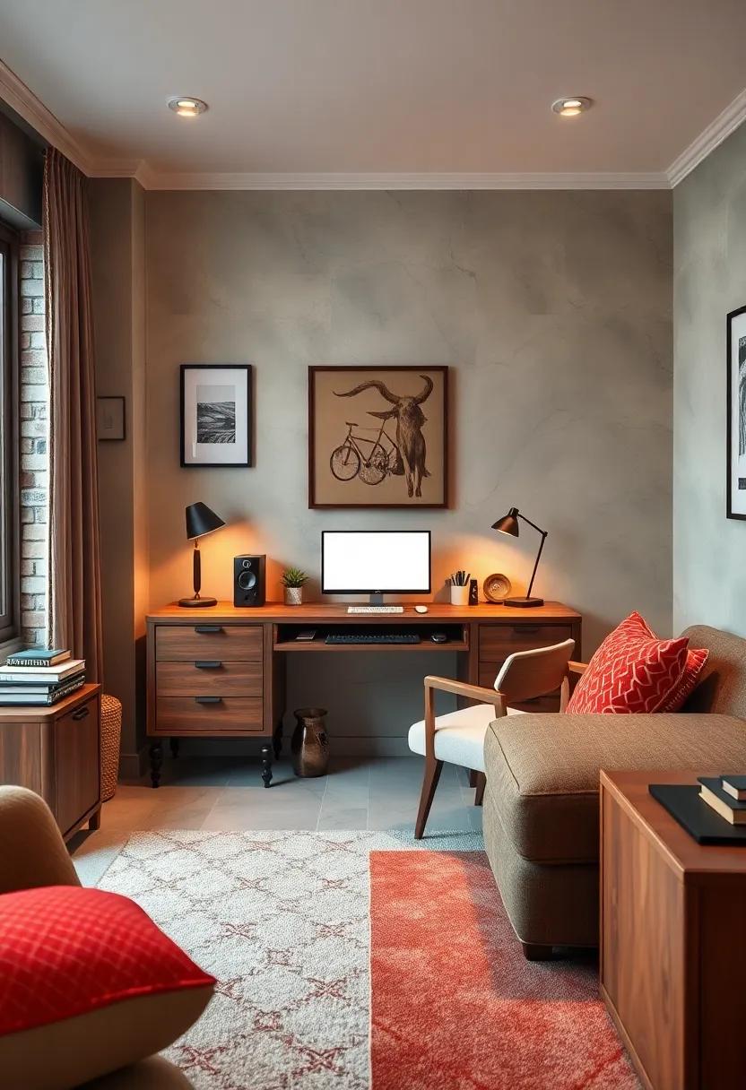 Classic Charm Meets Modern Function: A timeless wooden desk fitted with modern technology creates a harmonious blend of old ‍and ‍new