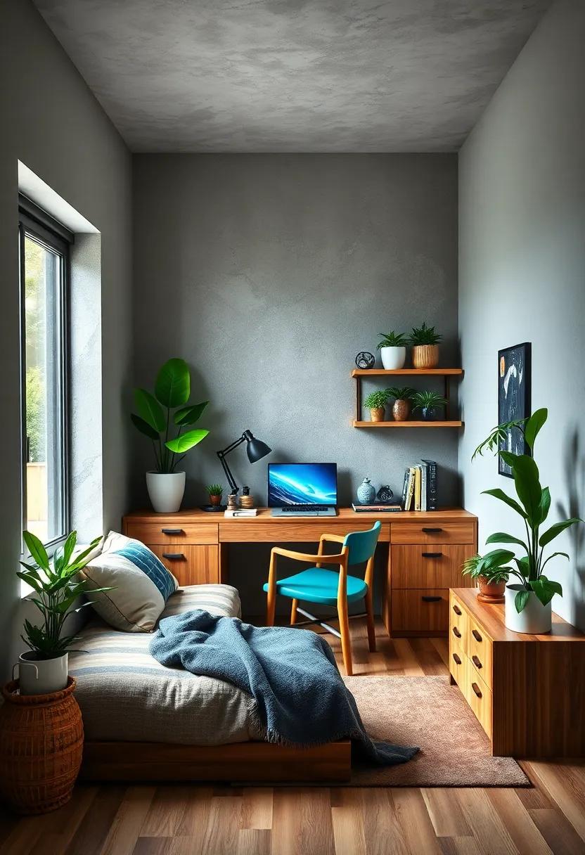Nature-Inspired Nook: ‌Incorporate wooden elements, potted ⁢plants, and ⁤green accents to create a calming study area that brings the outdoors in